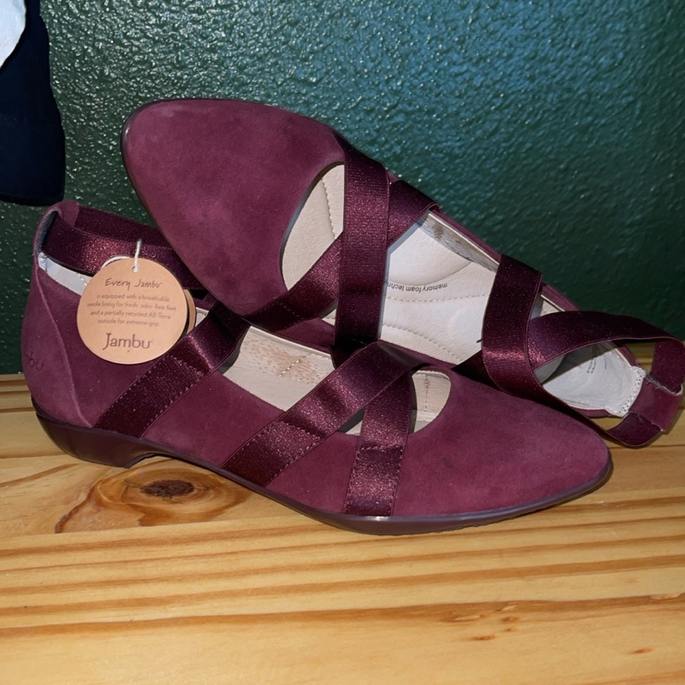 Jambu Women’s Burgundy Cross-Strap Flat Shoes